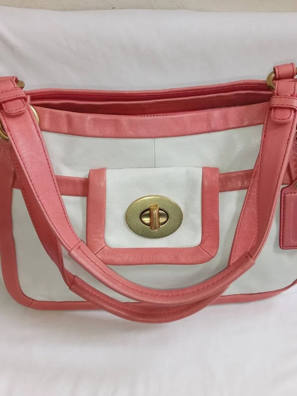 Coach Cricket Satchel Purse White & Coral Pink Bag Y2K Vintage